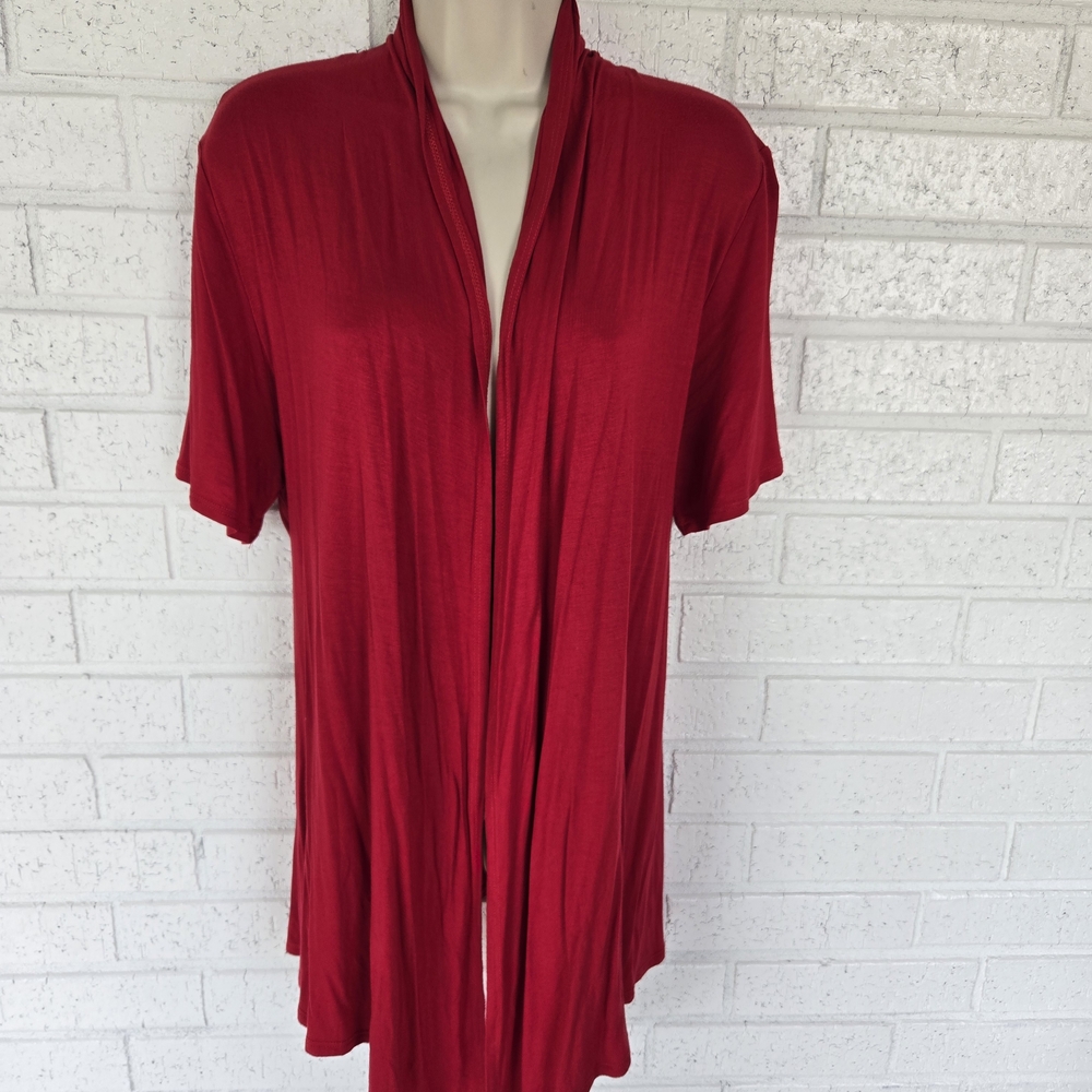 1155 red short sleeved cardigan.  Elegant Red Women's Cardigan